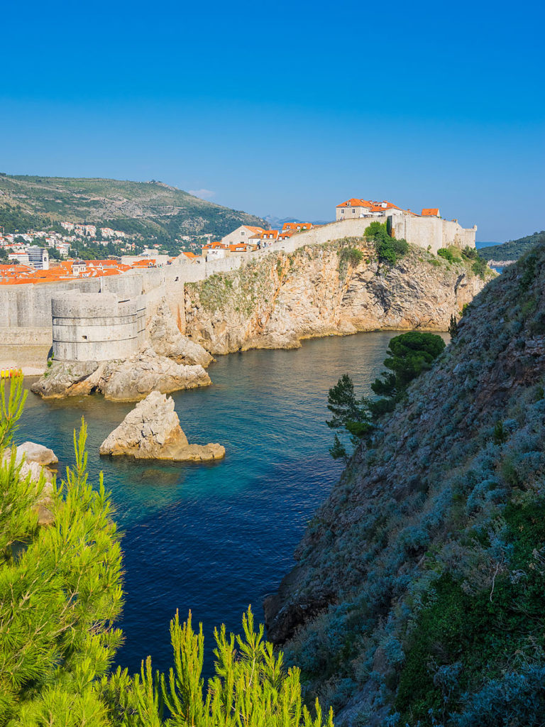 Dubrovnik, Croatia - Medieval City Walls as Seen from the Sea Side.The walled city of Dubrovnik is a UNESCO World Heritage Site and of Croatia most visited tourist attractions.