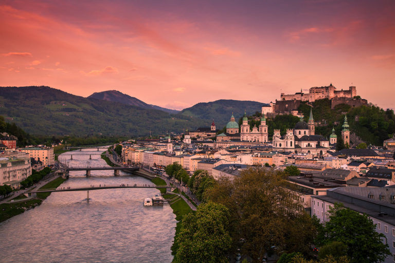 Salzburg, Austria -Panorama of the City at Sunset