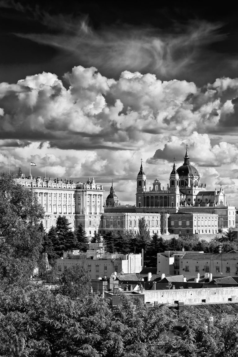 Madrid, Spain - The City Skyline with the Almudena Cathedral and the Royal Palace